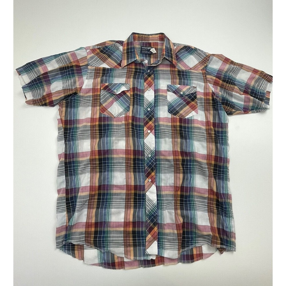 Wrangler Shirt Mens Large 17.5 Multicolor Brush Popper Cowboy Cut X Long Tails